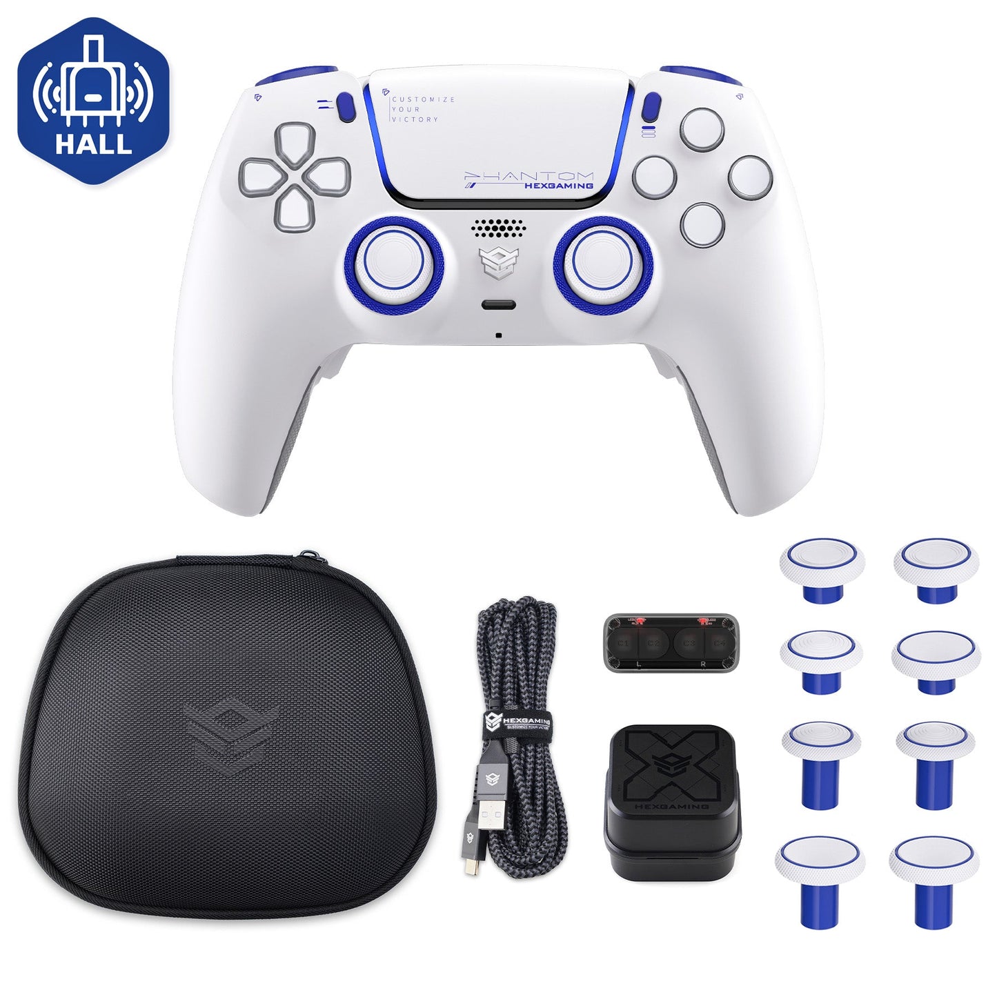 HEXGAMING PHANTOM Controller mit verstellbaren Triggern + Ladekabel + Tragetasche für PS5, PC, Mobile - 18 Styles