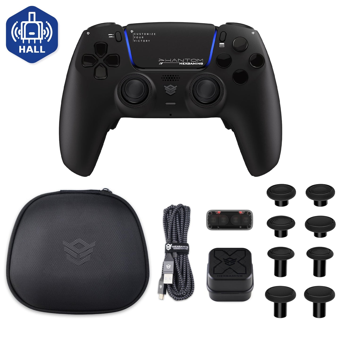 HEXGAMING PHANTOM Controller mit verstellbaren Triggern + Ladekabel + Tragetasche für PS5, PC, Mobile - 18 Styles