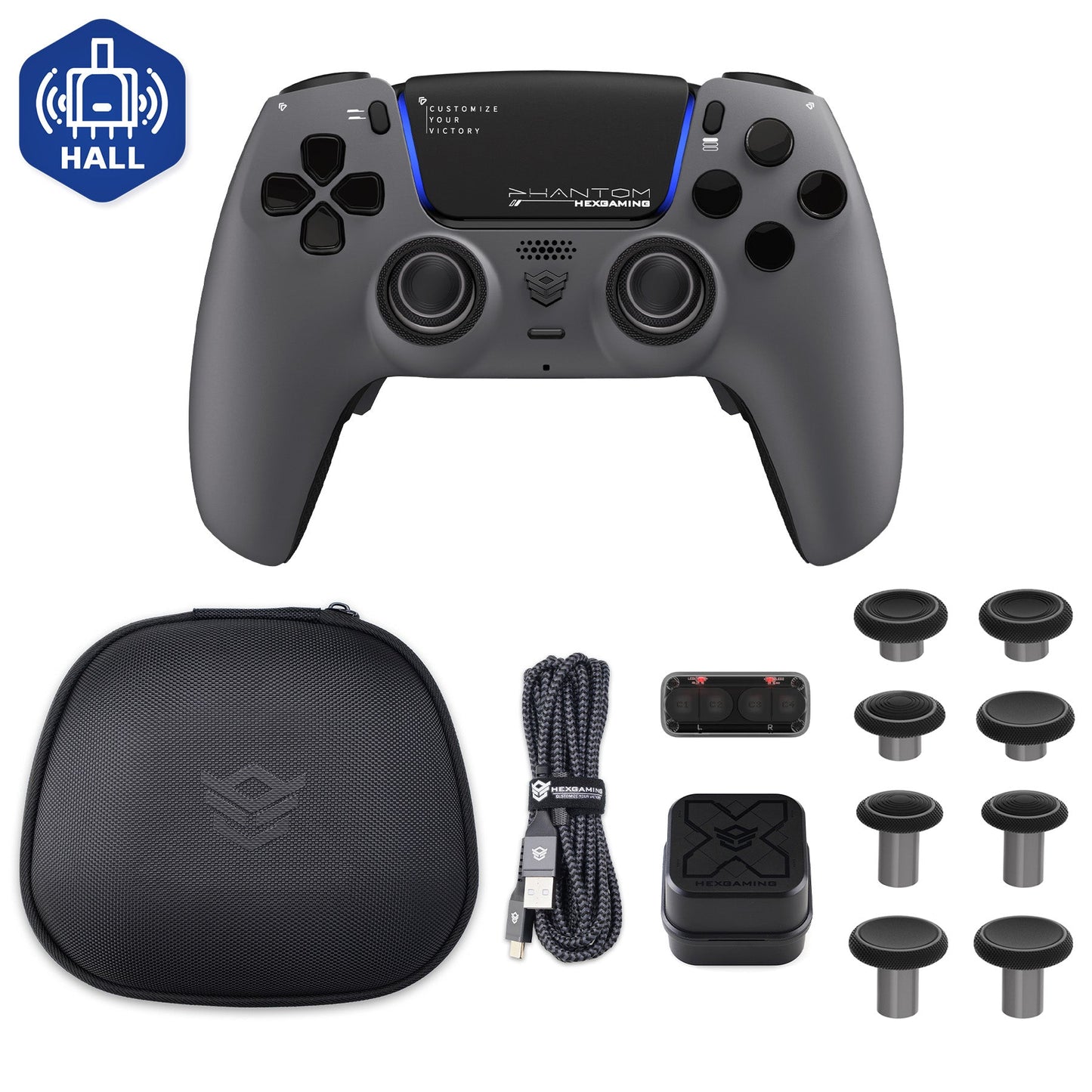 HEXGAMING PHANTOM Controller mit verstellbaren Triggern + Ladekabel + Tragetasche für PS5, PC, Mobile - 18 Styles