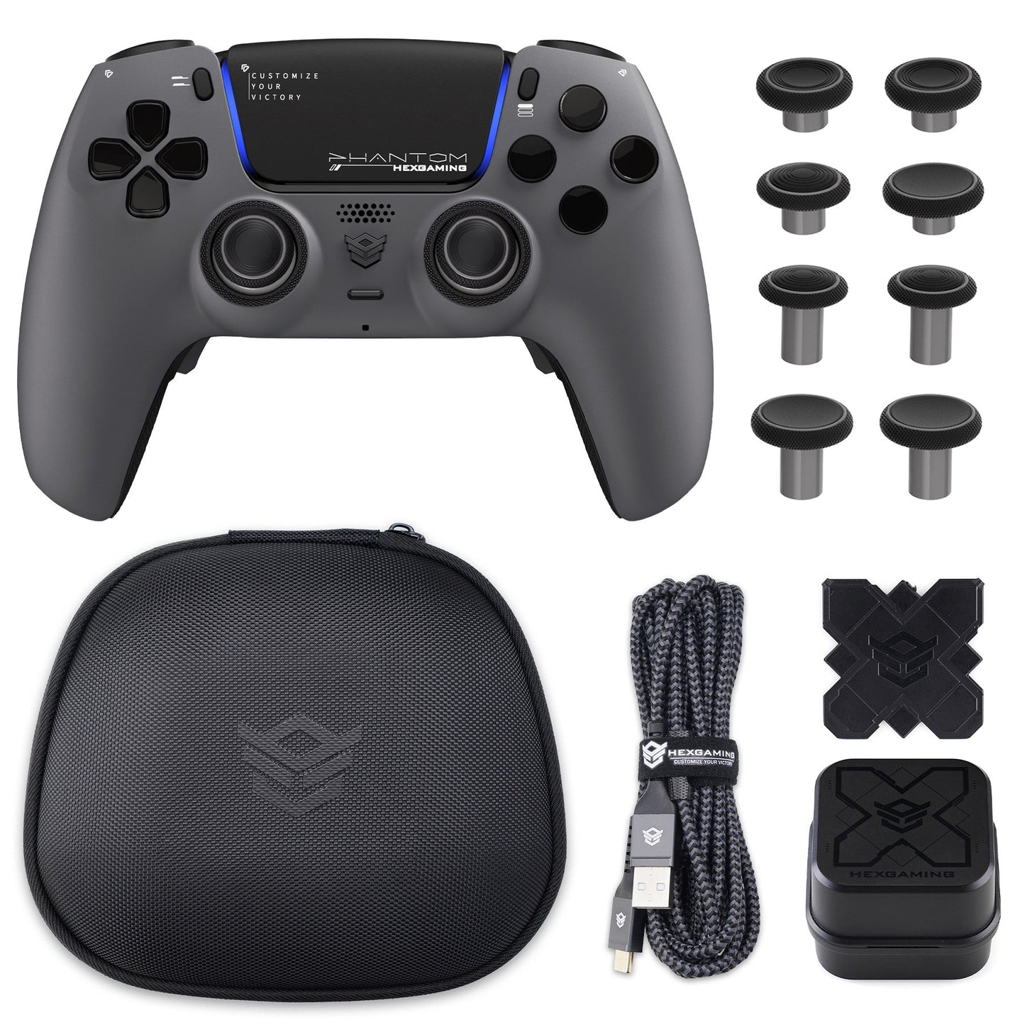 HEXGAMING PHANTOM Controller mit verstellbaren Triggern + Ladekabel + Tragetasche für PS5, PC, Mobile - 18 Styles
