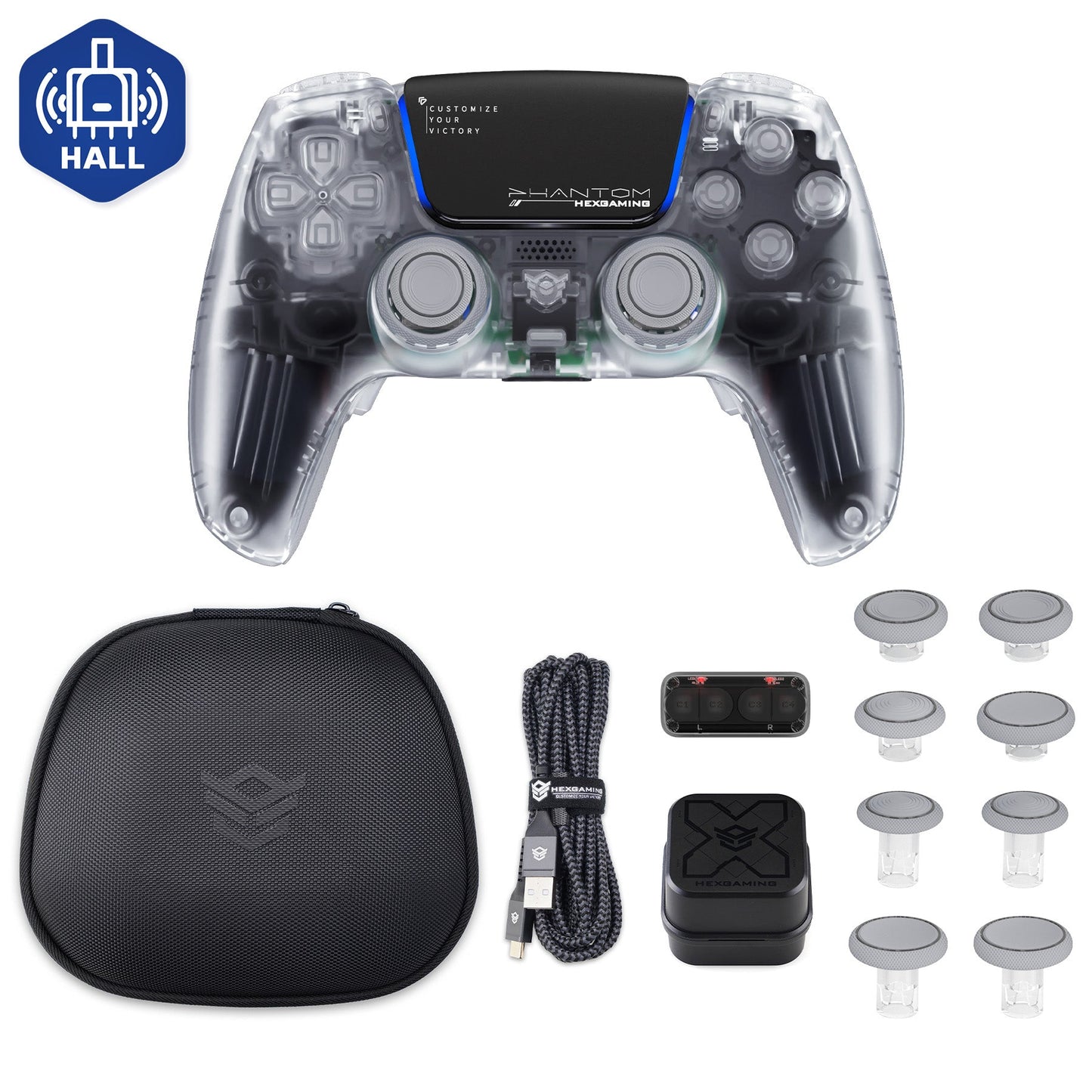 HEXGAMING PHANTOM Controller mit verstellbaren Triggern + Ladekabel + Tragetasche für PS5, PC, Mobile - 18 Styles