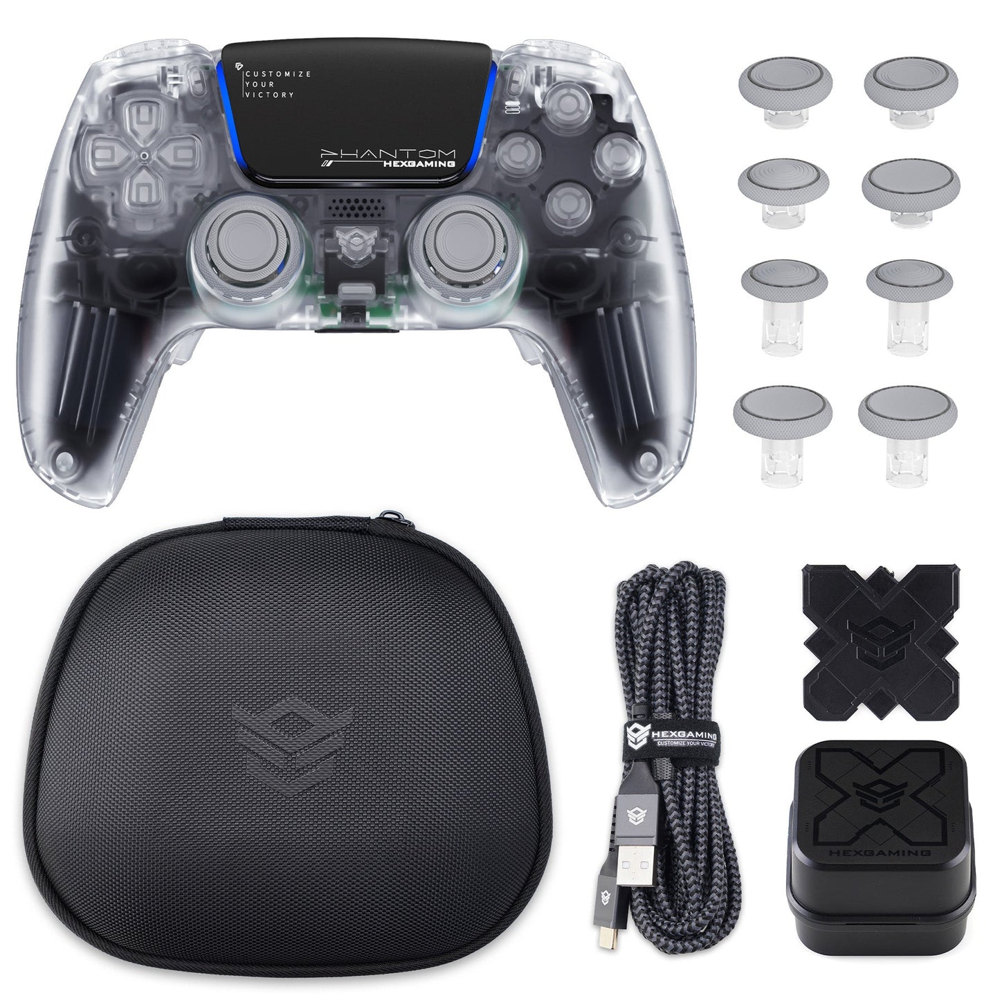 HEXGAMING PHANTOM Controller mit verstellbaren Triggern + Ladekabel + Tragetasche für PS5, PC, Mobile - 18 Styles