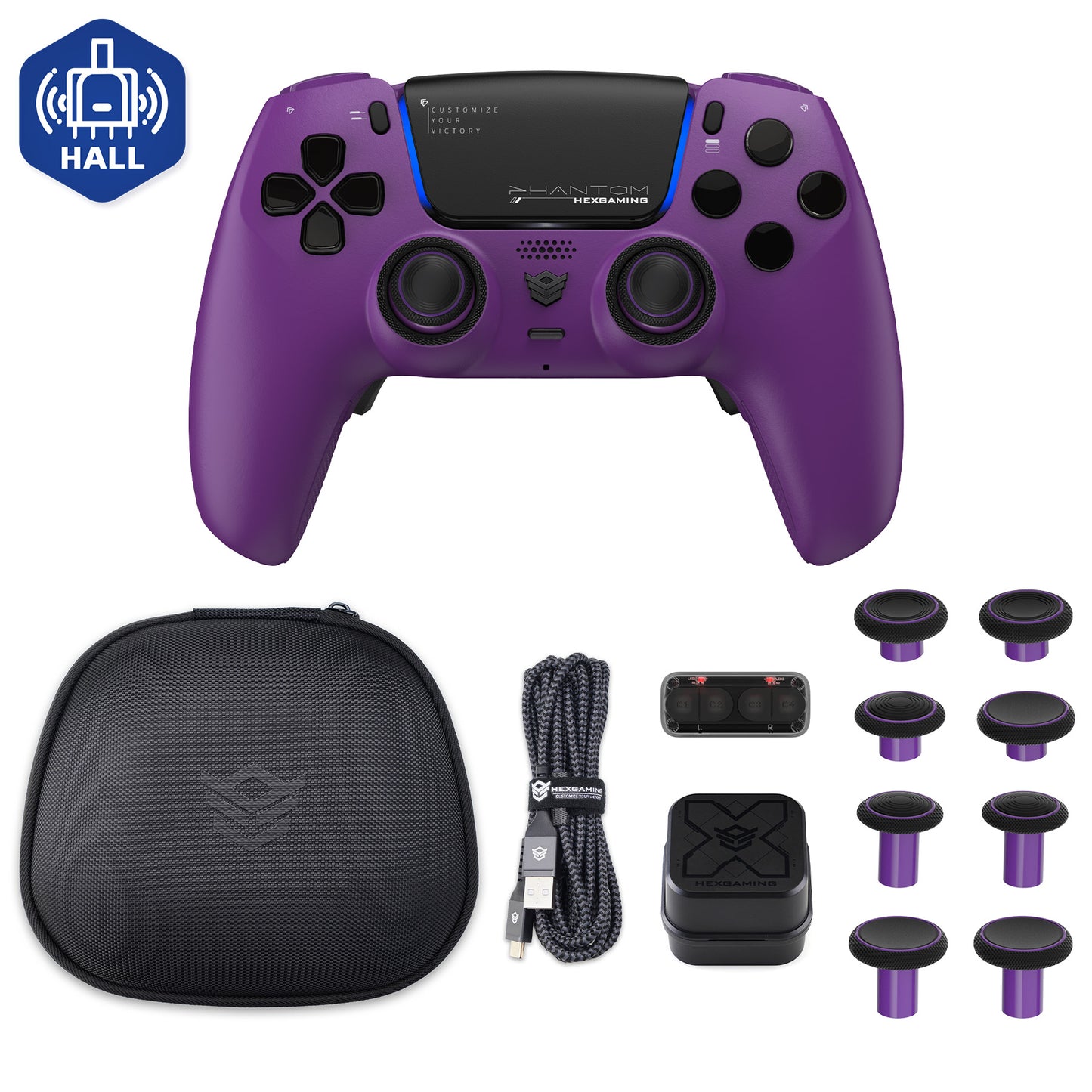 HEXGAMING PHANTOM Controller mit verstellbaren Triggern + Ladekabel + Tragetasche für PS5, PC, Mobile - 18 Styles