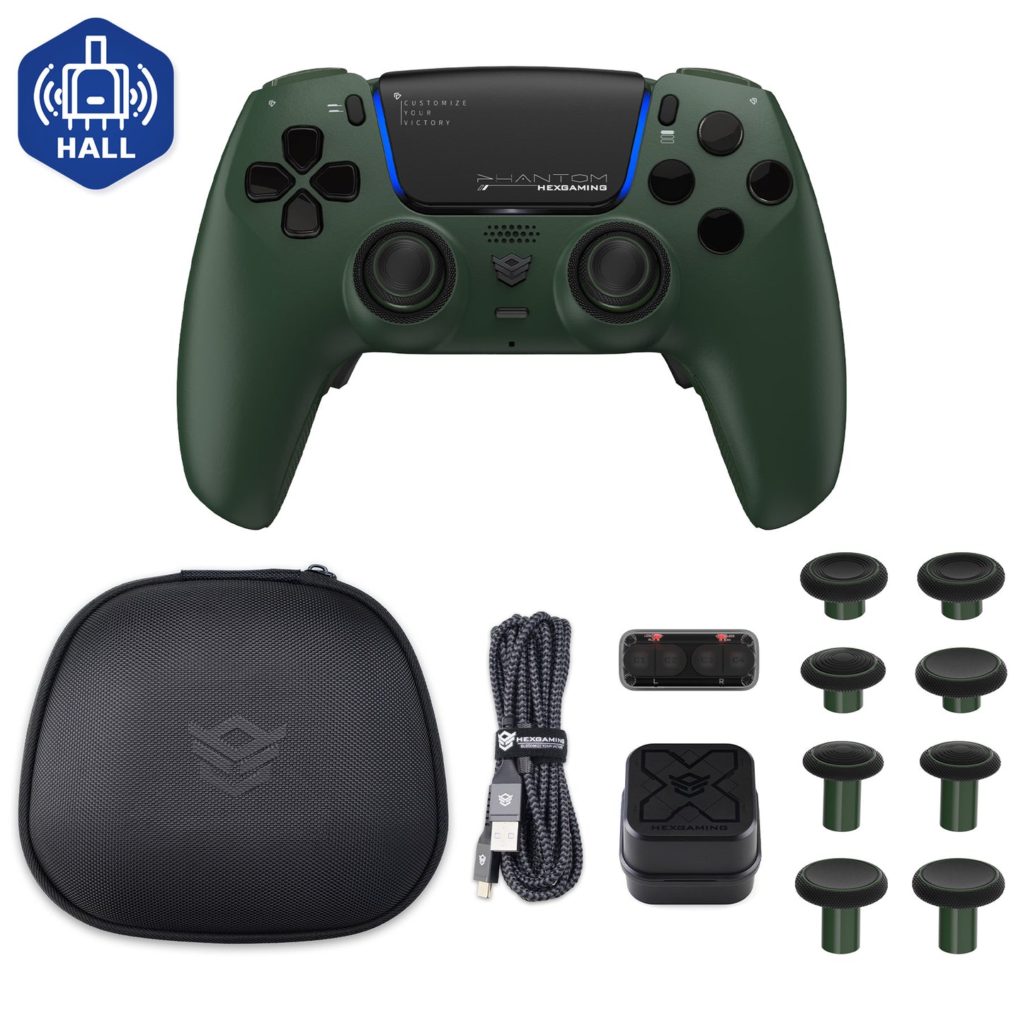 HEXGAMING PHANTOM Controller mit verstellbaren Triggern + Ladekabel + Tragetasche für PS5, PC, Mobile - 18 Styles