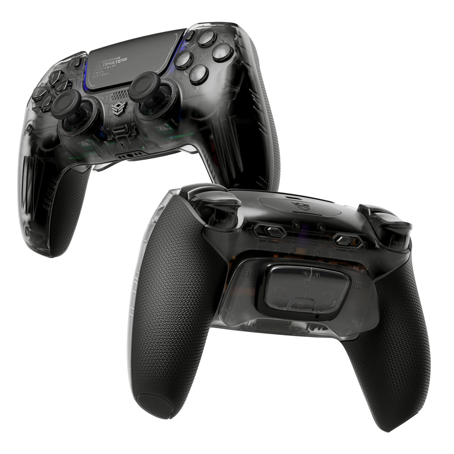 HEXGAMING ULTIMATE PRO Wireless Controller für ps5/PC/Handy, Elite Gamepad mit 4 Konfigurierte Rückpaddles & 6 Mapping Profie & Instant Triggers & 8 Swap Joysticks-Transparent Schwarz
