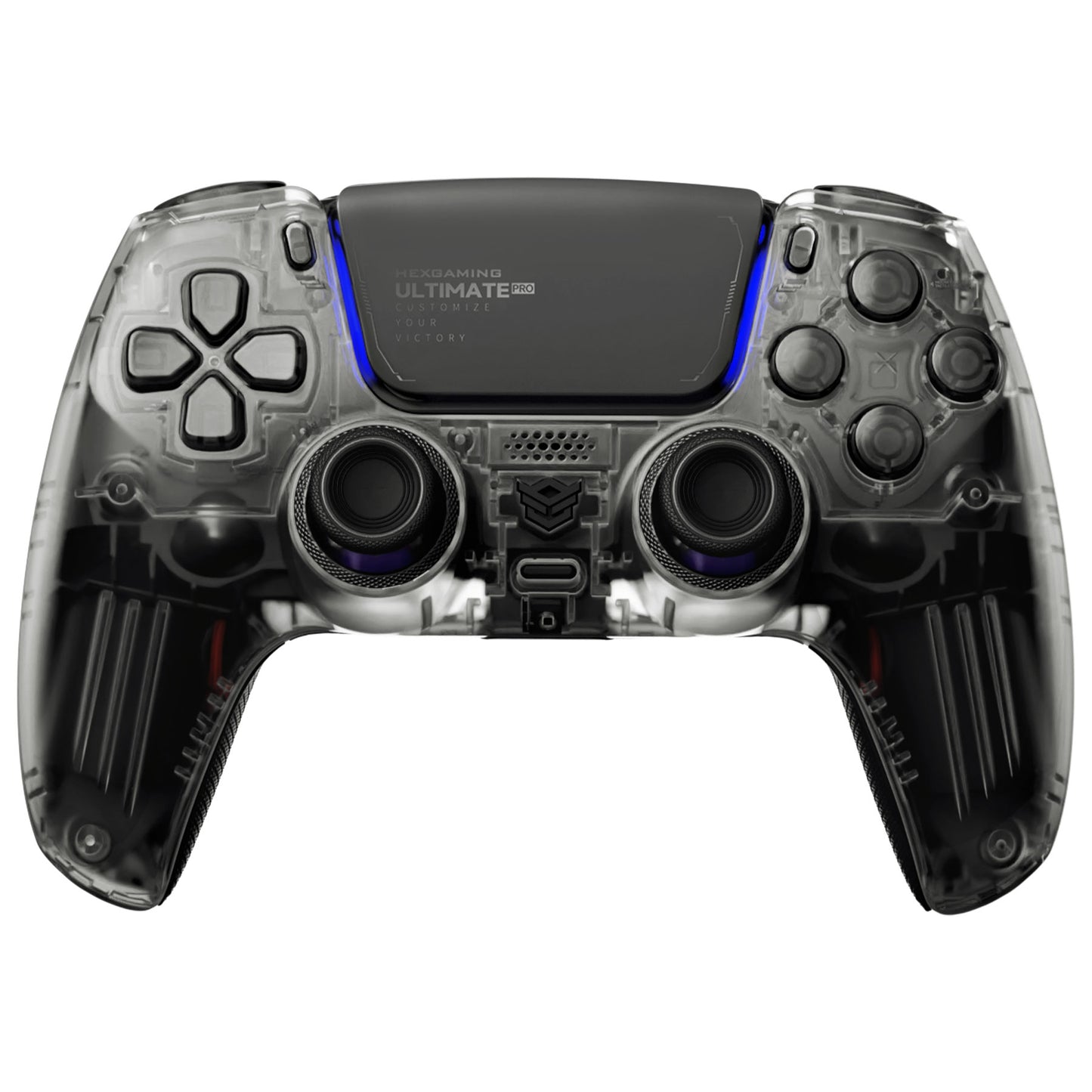 HEXGAMING ULTIMATE PRO Wireless Controller für ps5/PC/Handy, Elite Gamepad mit 4 Konfigurierte Rückpaddles & 6 Mapping Profie & Instant Triggers & 8 Swap Joysticks-Transparent Schwarz