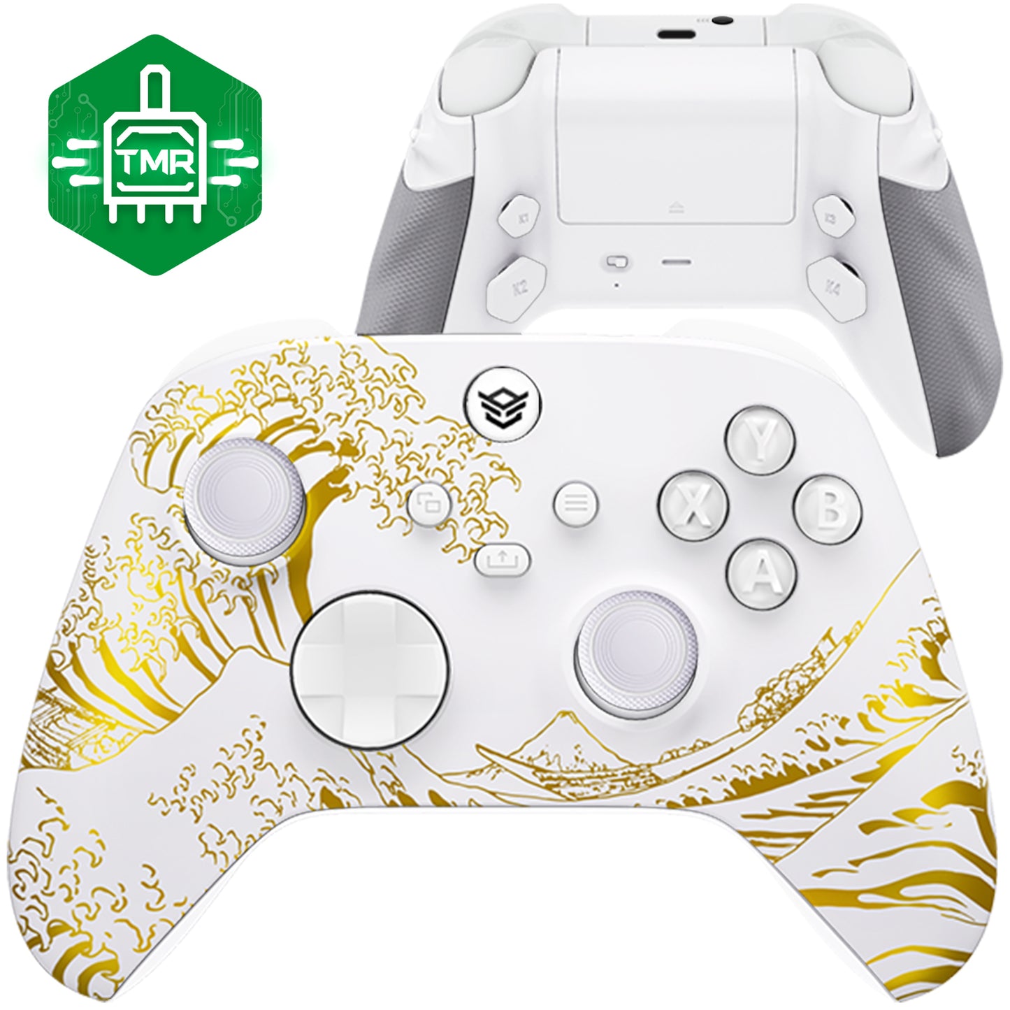 HEXGAMING ADVANCE Controller mit TMR-Joysticks und verstellbaren Triggern für XBOX, PC, Mobile - Weiße Goldene Wellen