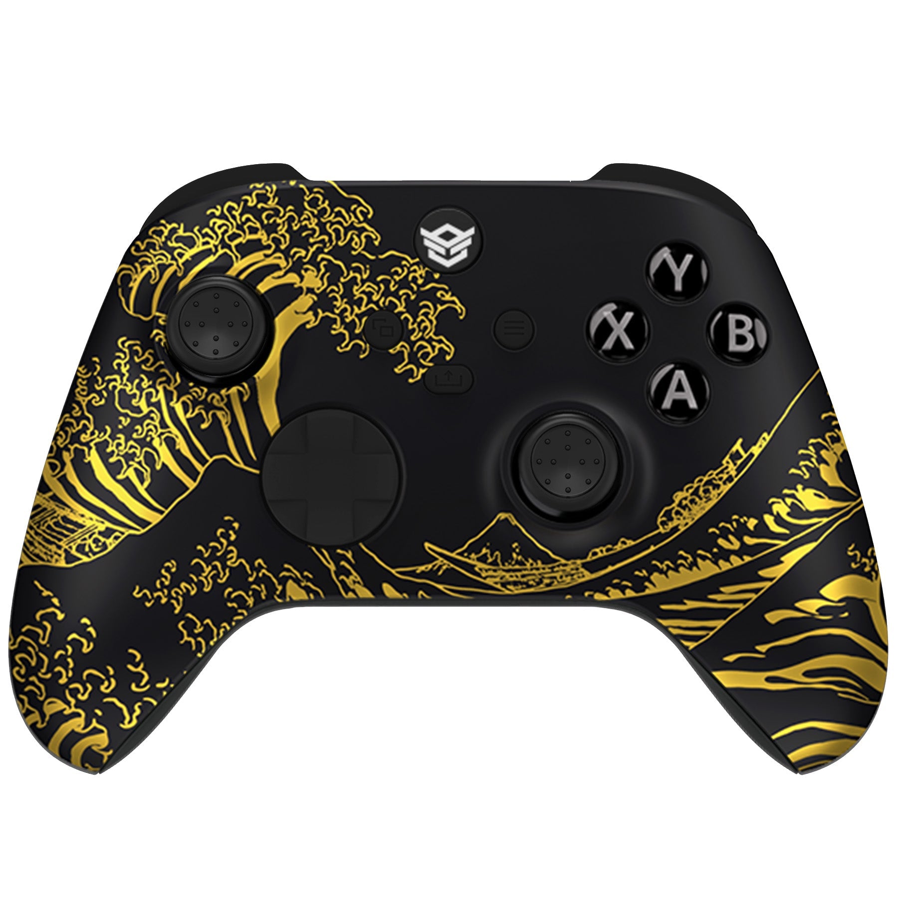 HEXGAMING ADVANCE Controller with FlashShot for XBOX, PC, Mobile - Black Golden Waves ABXY Labeled