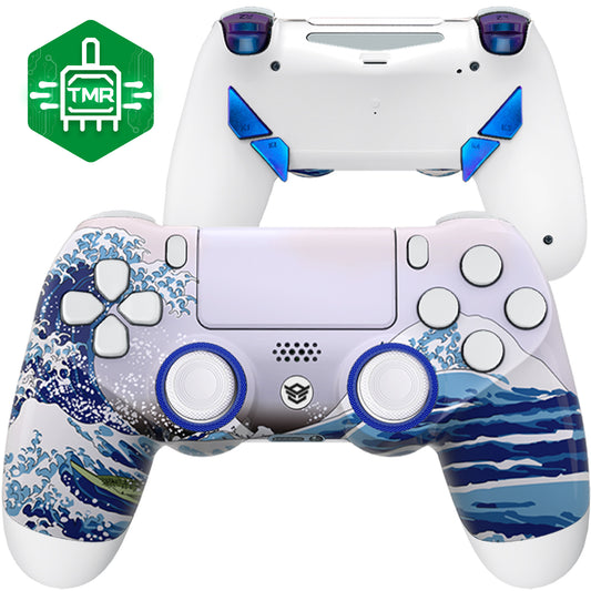 HEXGAMING NEW EDGE Controller mit TMR-Joysticks für PS4, PC, Mobile - Die Große Welle Chamäleon Lila Blau