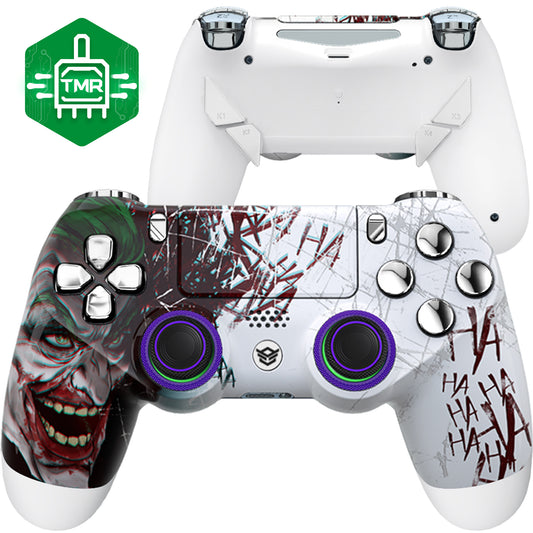 HEXGAMING NEW EDGE Controller mit TMR-Joysticks für PS4, PC, Mobile - Clown Chamäleon Grün Chrom Silber