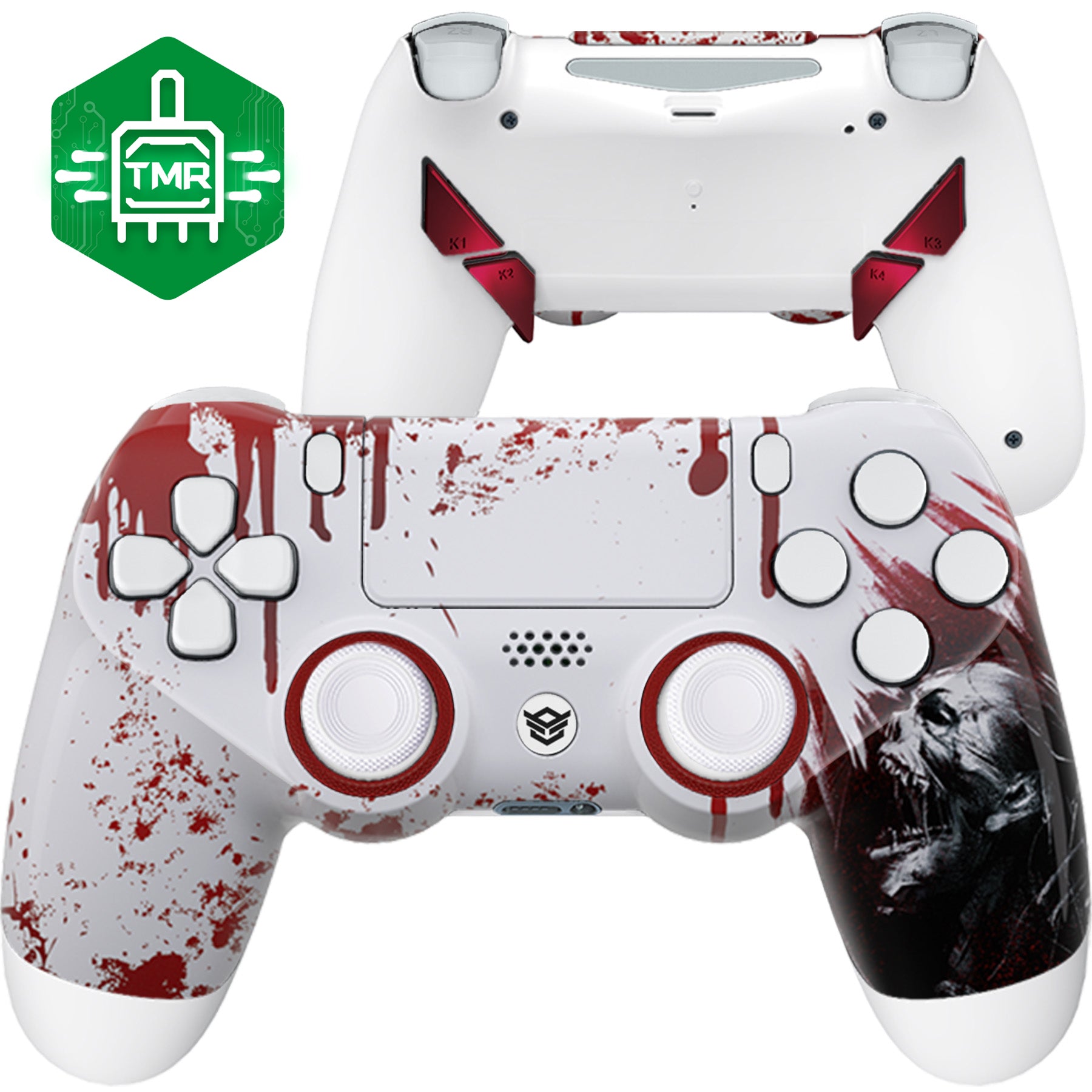 HEXGAMING NEW EDGE Controller mit TMR-Joysticks für PS4, PC, Mobile - Zombies Weiß