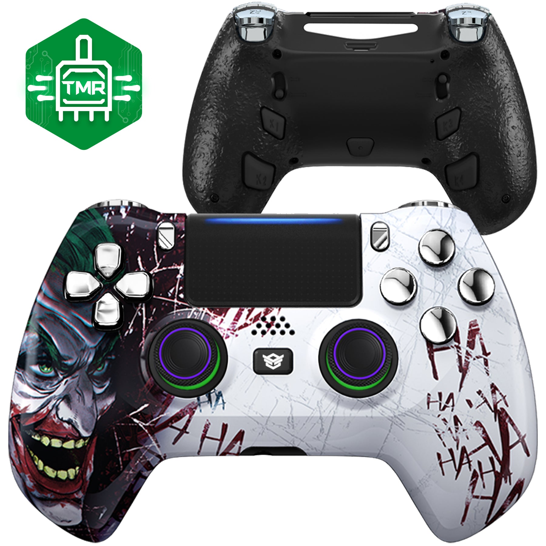 HEXGAMING HYPER Controller mit TMR-Joysticks für PS4, PC, Mobile - Clown Chrom Silber