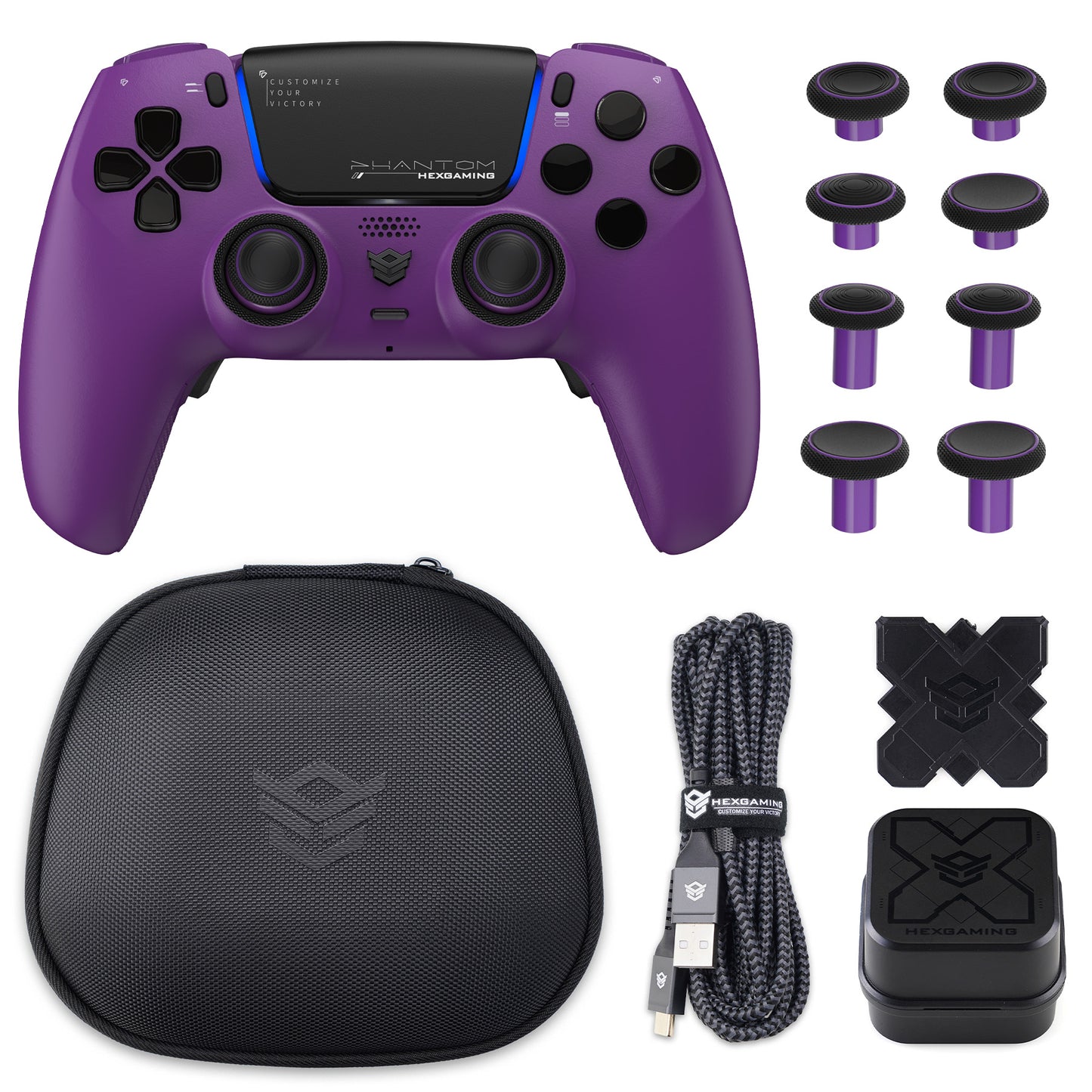 HEXGAMING PHANTOM Controller mit verstellbaren Triggern + Ladekabel + Tragetasche für PS5, PC, Mobile - 18 Styles