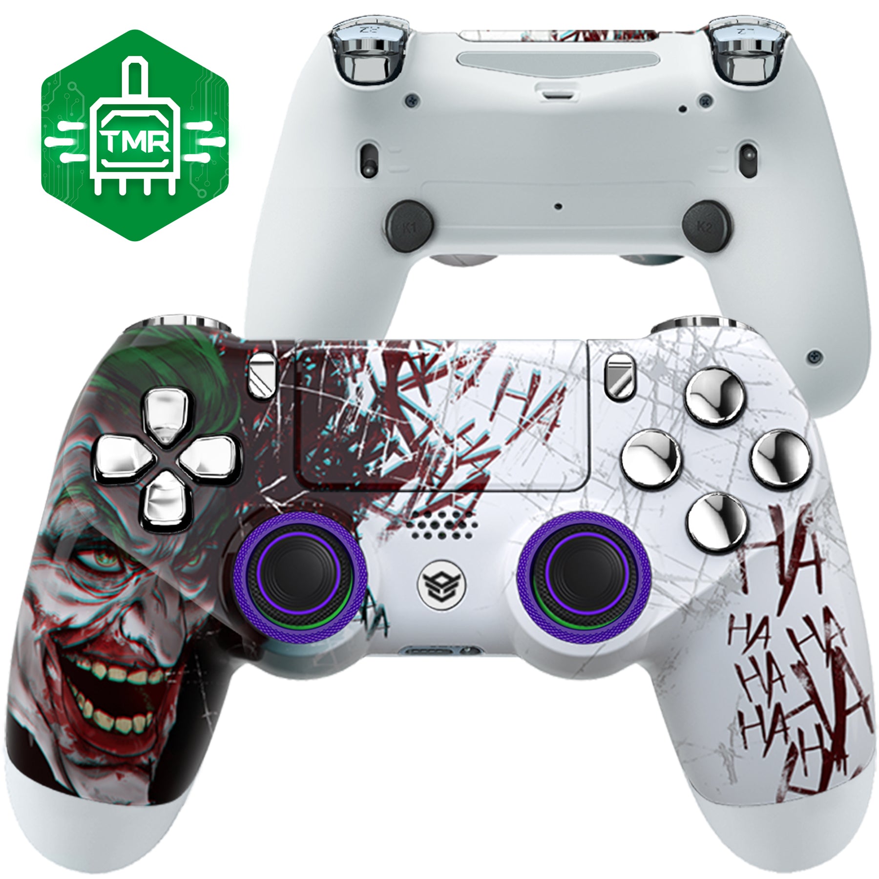 HEXGAMING NEW SPIKE Controller mit TMR-Joysticks für PS4, PC, Mobile- Clown Chrom Silber