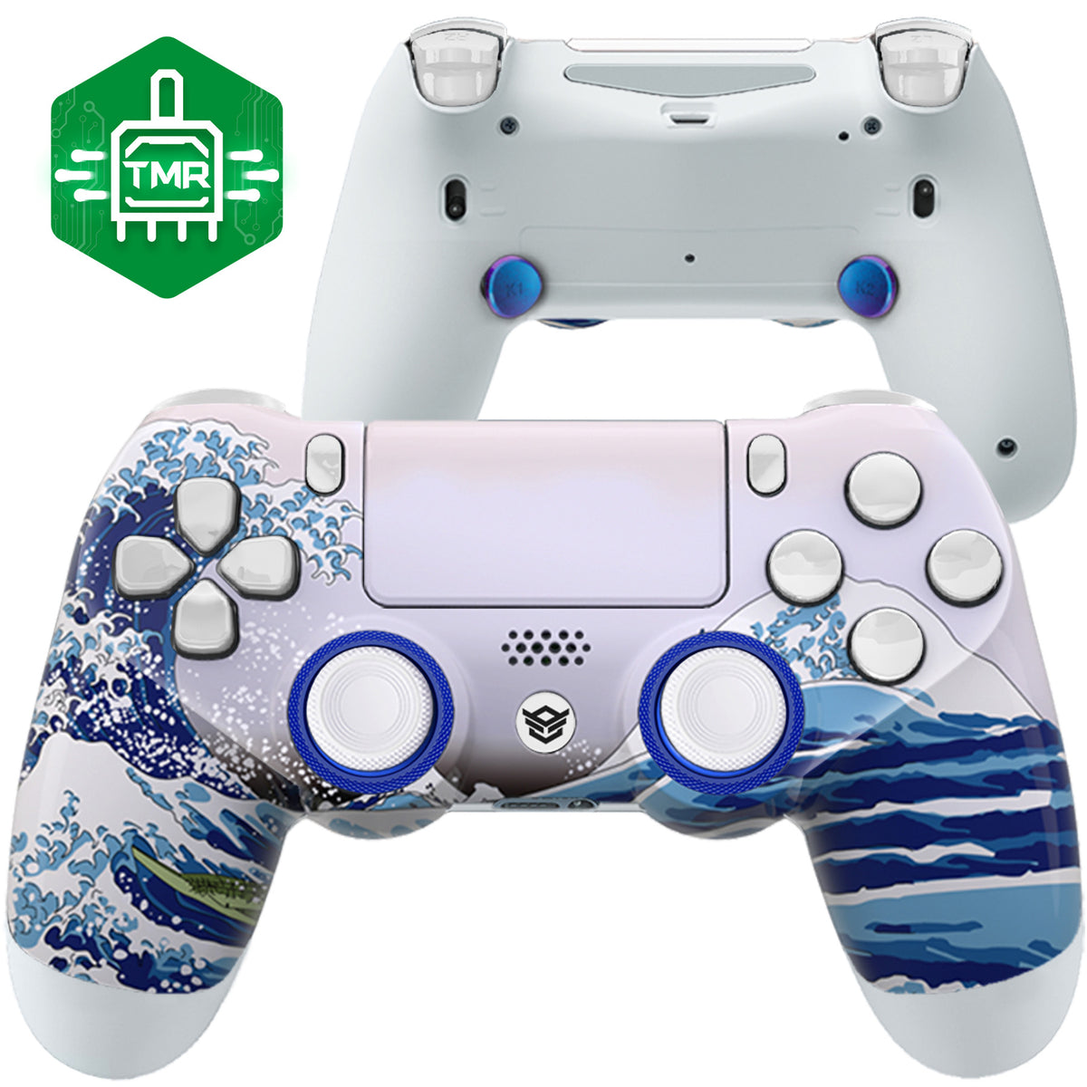 HEXGAMING NEW SPIKE Controller mit TMR-Joysticks für PS4, PC, Mobile- Weiße Welle