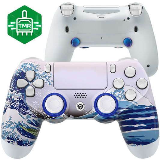 HEXGAMING NEW SPIKE Controller mit TMR-Joysticks für PS4, PC, Mobile- Weiße Welle
