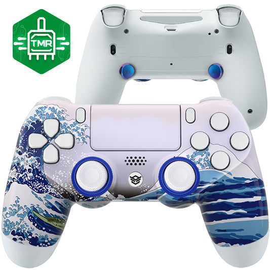 HEXGAMING NEW SPIKE Controller mit TMR-Joysticks für PS4, PC, Mobile- Weiße Welle