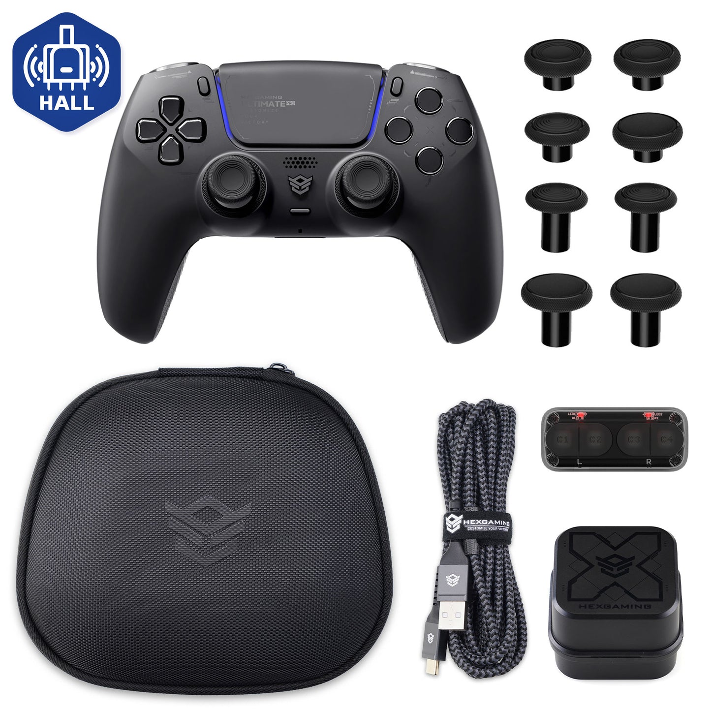 HEXGAMING ULTIMATE PRO Controller mit verstellbaren Triggern + Ladekabel + Tragetasche für PS5, PC, Mobile - 6 Styles