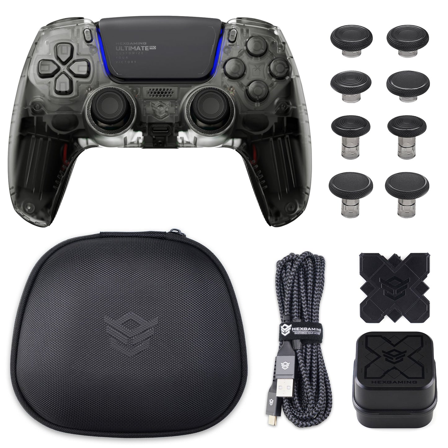 HEXGAMING ULTIMATE PRO Controller mit verstellbaren Triggern + Ladekabel + Tragetasche für PS5, PC, Mobile - 8 Styles