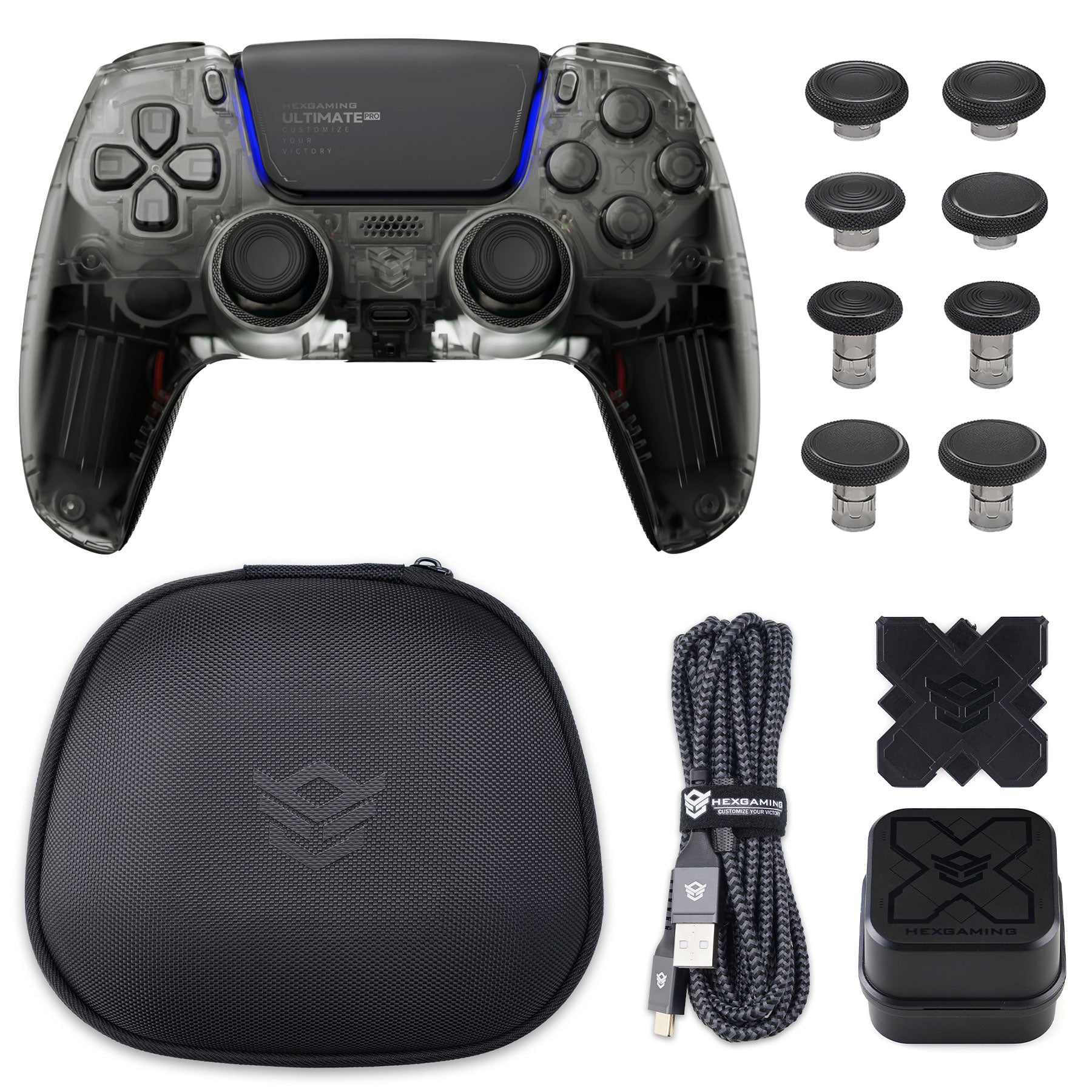 HEXGAMING ULTIMATE PRO Controller mit verstellbaren Triggern + Ladekabel + Tragetasche für PS5, PC, Mobile - 8 Styles