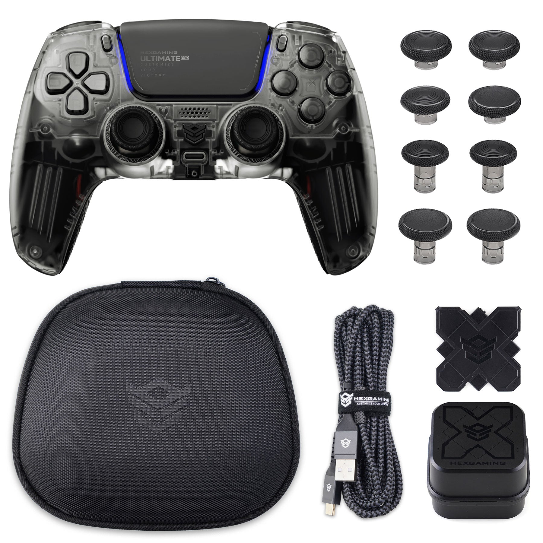 HEXGAMING ULTIMATE PRO Controller mit verstellbaren Triggern + Ladekabel + Tragetasche für PS5, PC, Mobile - 6 Styles