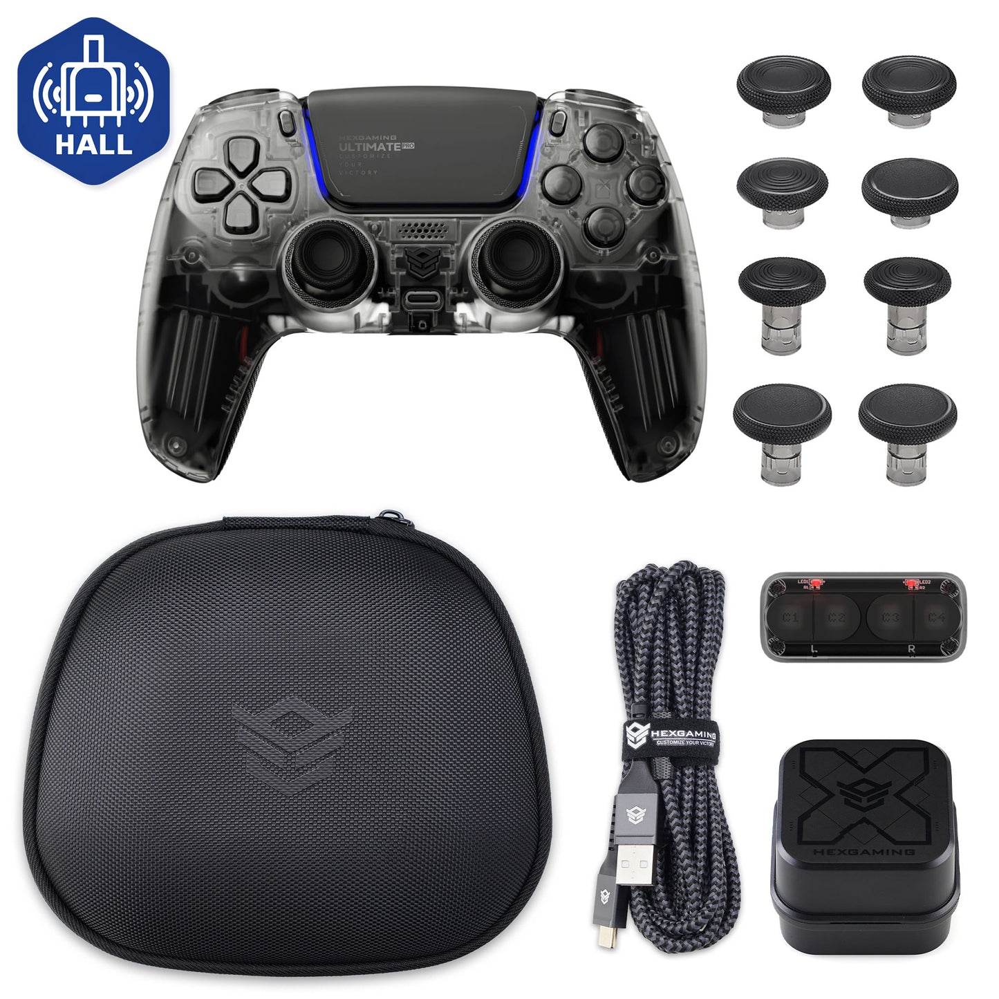 HEXGAMING ULTIMATE PRO Controller mit verstellbaren Triggern + Ladekabel + Tragetasche für PS5, PC, Mobile - 6 Styles