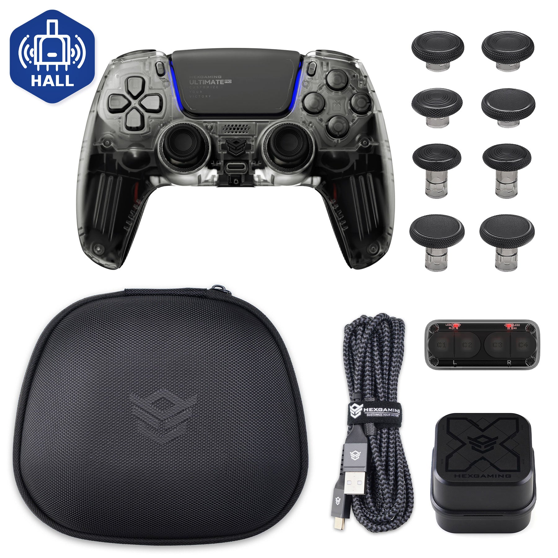 HEXGAMING ULTIMATE PRO Controller mit verstellbaren Triggern + Ladekabel + Tragetasche für PS5, PC, Mobile - 6 Styles