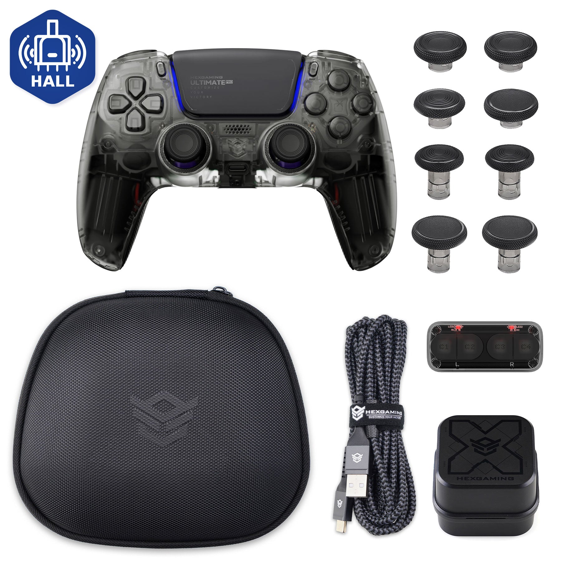 HEXGAMING ULTIMATE PRO Controller mit verstellbaren Triggern + Ladekabel + Tragetasche für PS5, PC, Mobile - 8 Styles