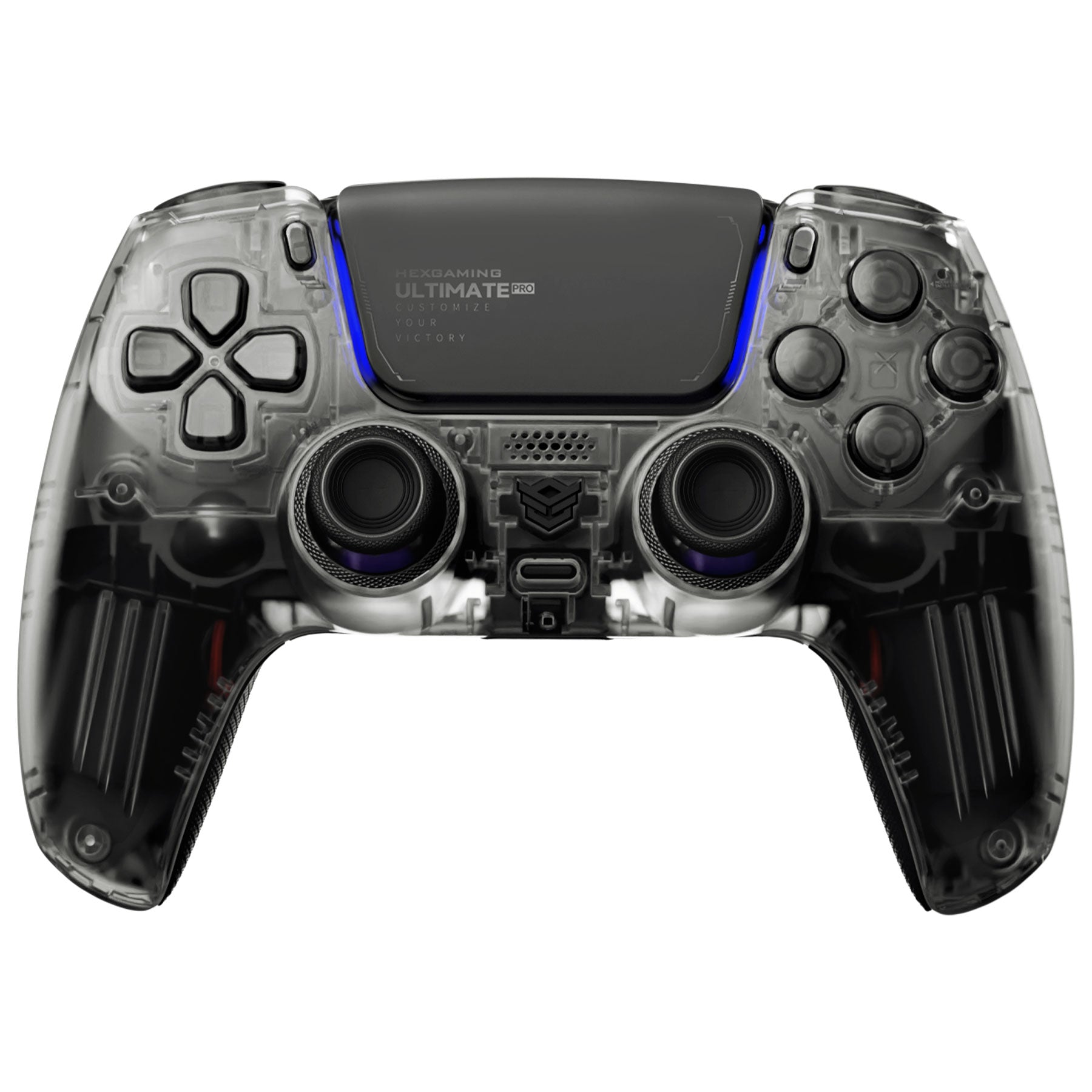 HEXGAMING ULTIMATE PRO Wireless Controller für ps5/PC/Handy, Elite Gamepad mit 4 Konfigurierte Rückpaddles & 6 Mapping Profie & Instant Triggers & 8 Swap Joysticks-Transparent Schwarz