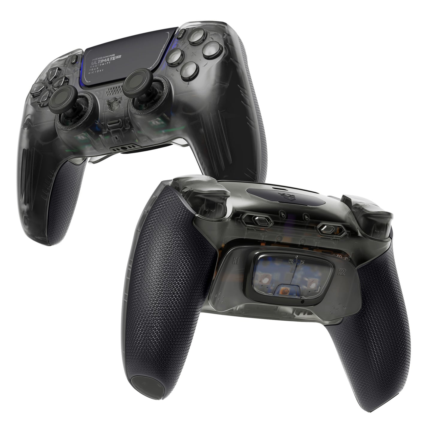 HEXGAMING ULTIMATE PRO Controller mit verstellbaren Triggern für PS5, PC, Mobile - Transparent Schwarz