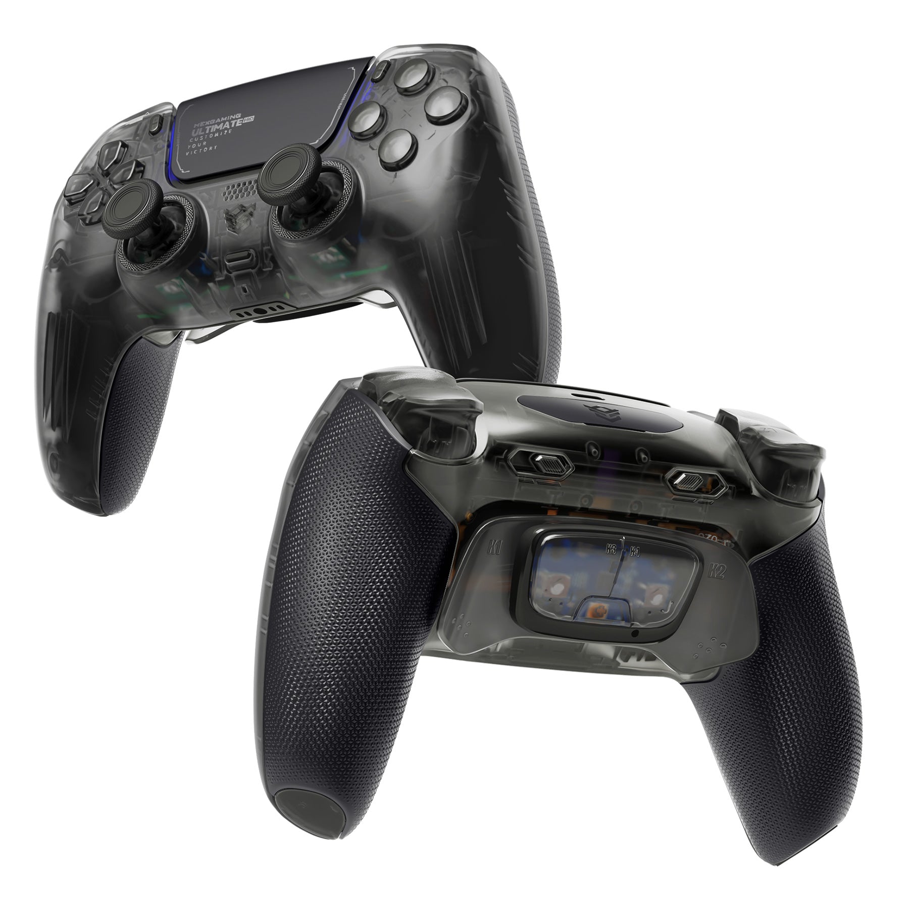 HEXGAMING ULTIMATE PRO Controller mit verstellbaren Triggern für PS5, PC, Mobile - Transparent Schwarz