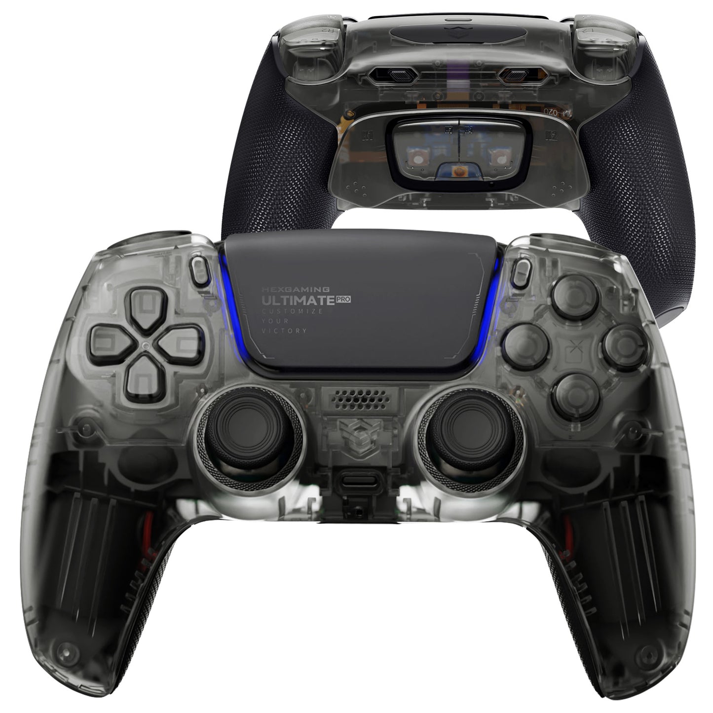 HEXGAMING ULTIMATE PRO Controller mit verstellbaren Triggern für PS5, PC, Mobile - Transparent Schwarz