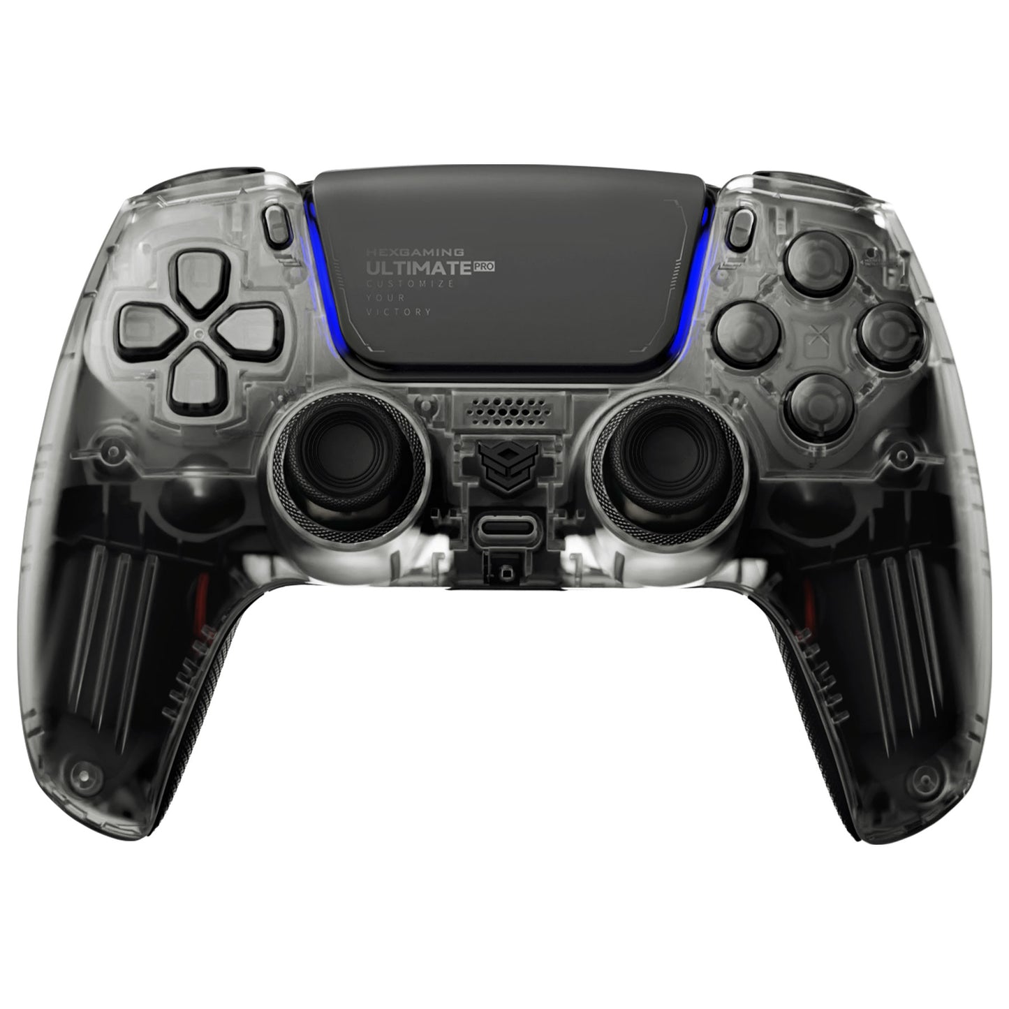 HEXGAMING ULTIMATE PRO Wireless Controller für ps5/PC/Handy, Elite Gamepad mit 4 Konfigurierte Rückpaddles & 6 Mapping Profie & Instant Triggers & 8 Swap Joysticks-Transparent Schwarz