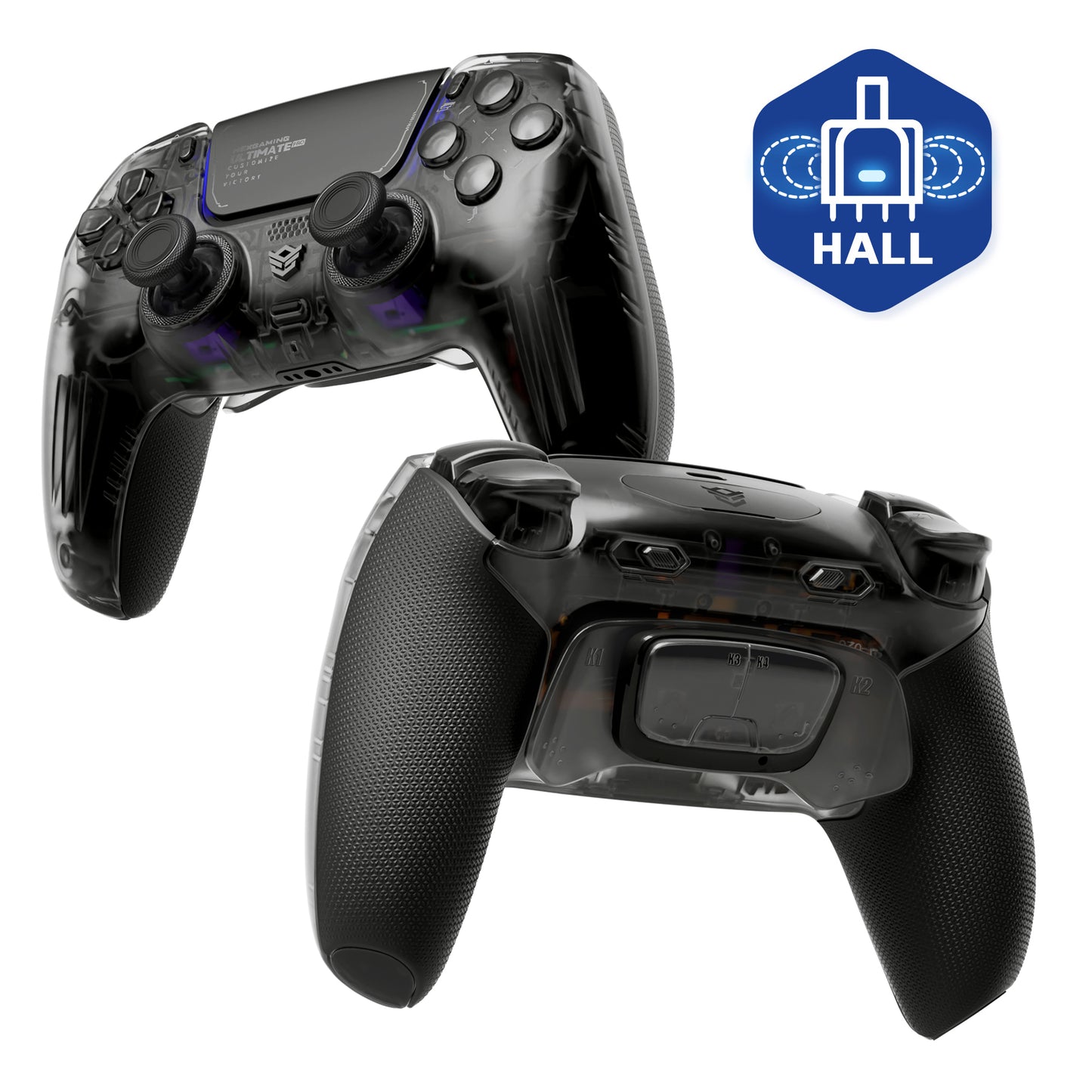 HEXGAMING ULTIMATE PRO Controller mit verstellbaren Triggern für PS5, PC, Mobile - Transparent Schwarz