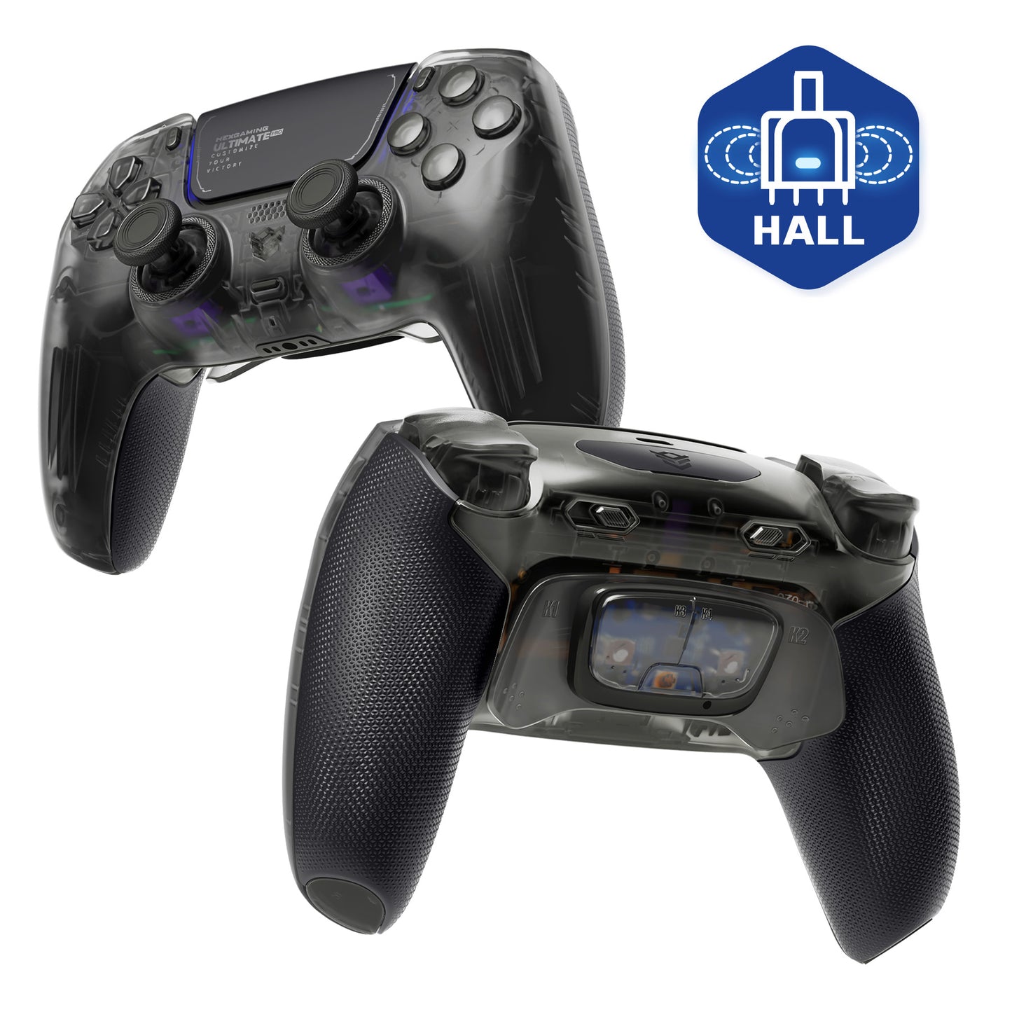 HEXGAMING ULTIMATE PRO Controller mit verstellbaren Triggern für PS5, PC, Mobile - Transparent Schwarz