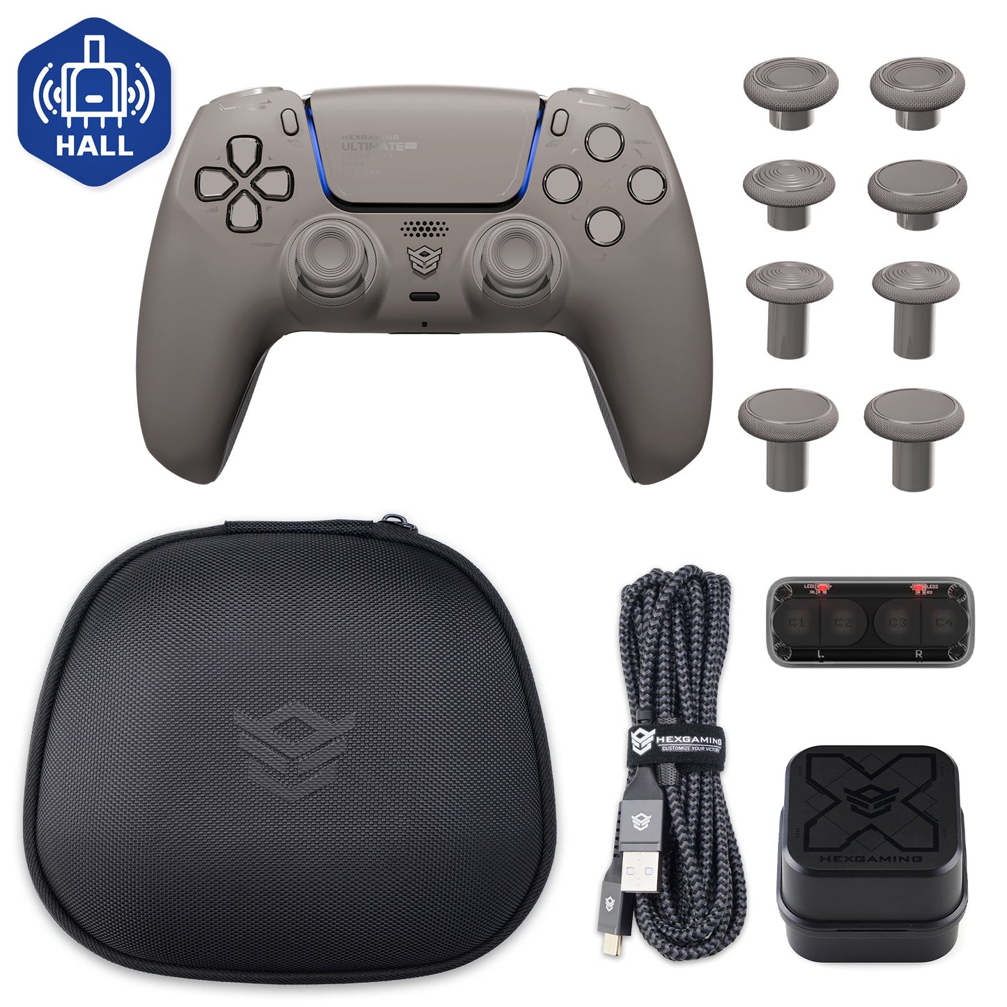 HEXGAMING ULTIMATE PRO Controller mit verstellbaren Triggern + Ladekabel + Tragetasche für PS5, PC, Mobile - 8 Styles