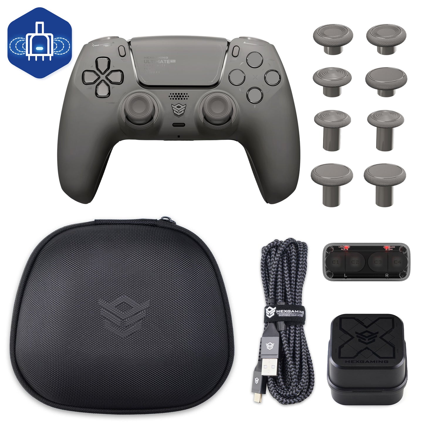 HEXGAMING ULTIMATE PRO Controller mit verstellbaren Triggern + Ladekabel + Tragetasche für PS5, PC, Mobile - 6 Styles
