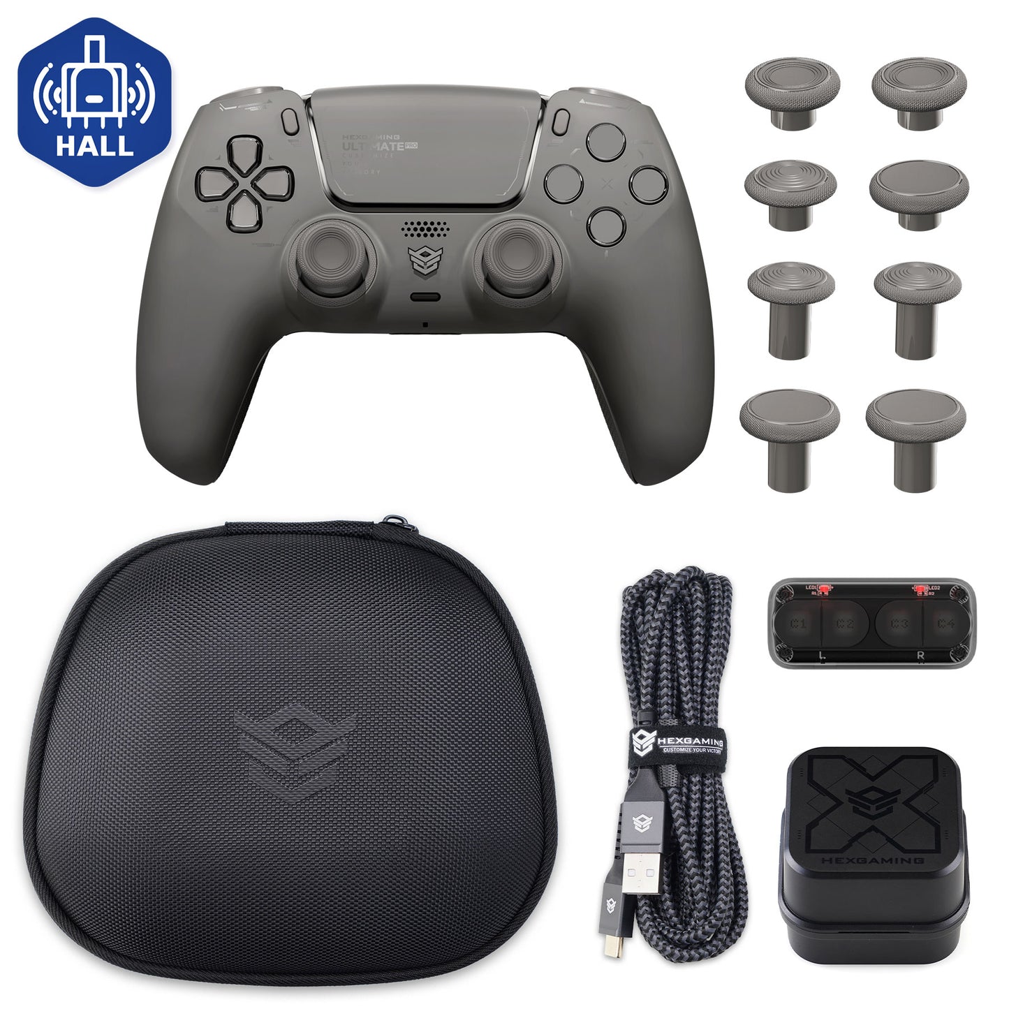 HEXGAMING ULTIMATE PRO Controller mit verstellbaren Triggern + Ladekabel + Tragetasche für PS5, PC, Mobile - 6 Styles