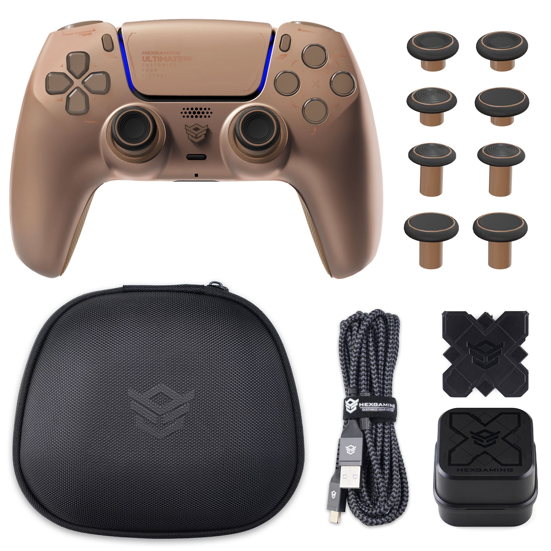 HEXGAMING ULTIMATE PRO Controller mit verstellbaren Triggern + Ladekabel + Tragetasche für PS5, PC, Mobile - 8 Styles