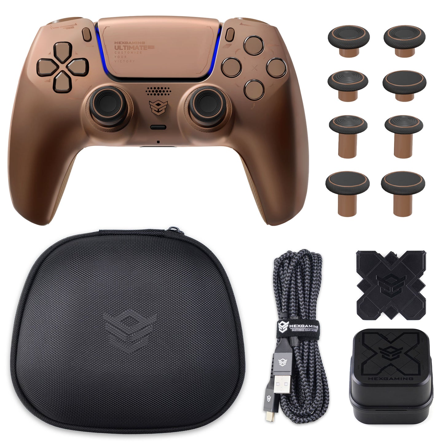 HEXGAMING ULTIMATE PRO Controller mit verstellbaren Triggern + Ladekabel + Tragetasche für PS5, PC, Mobile - 8 Styles