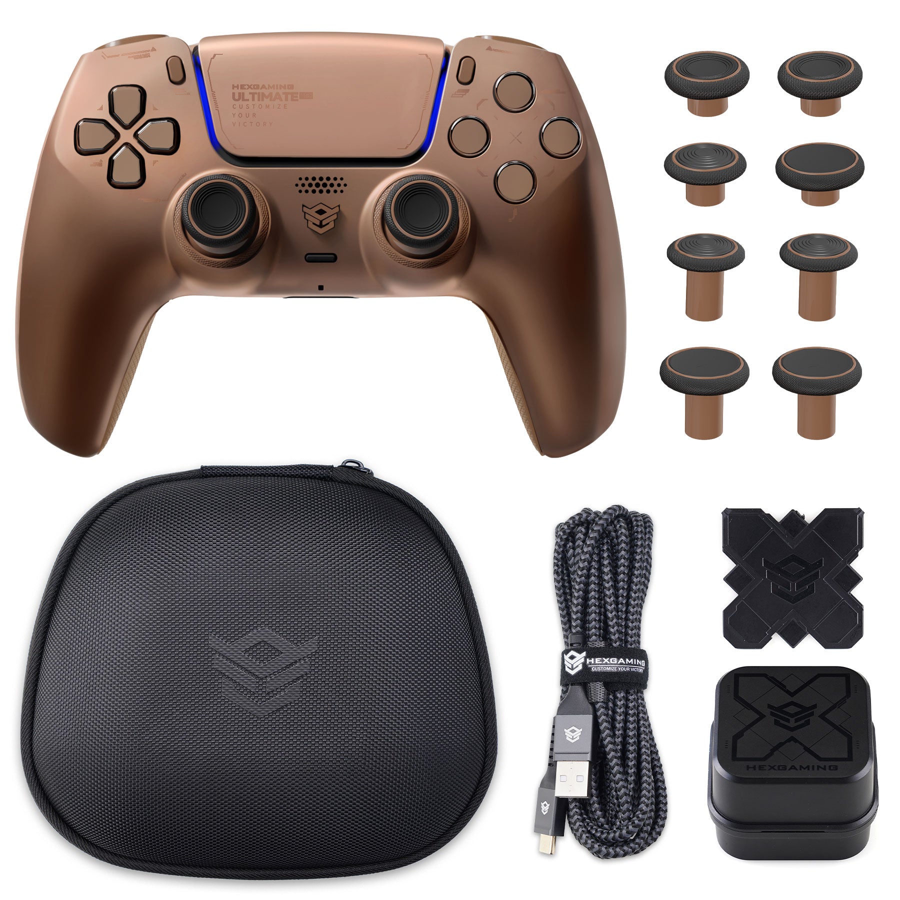 HEXGAMING ULTIMATE PRO Controller mit verstellbaren Triggern + Ladekabel + Tragetasche für PS5, PC, Mobile - 8 Styles