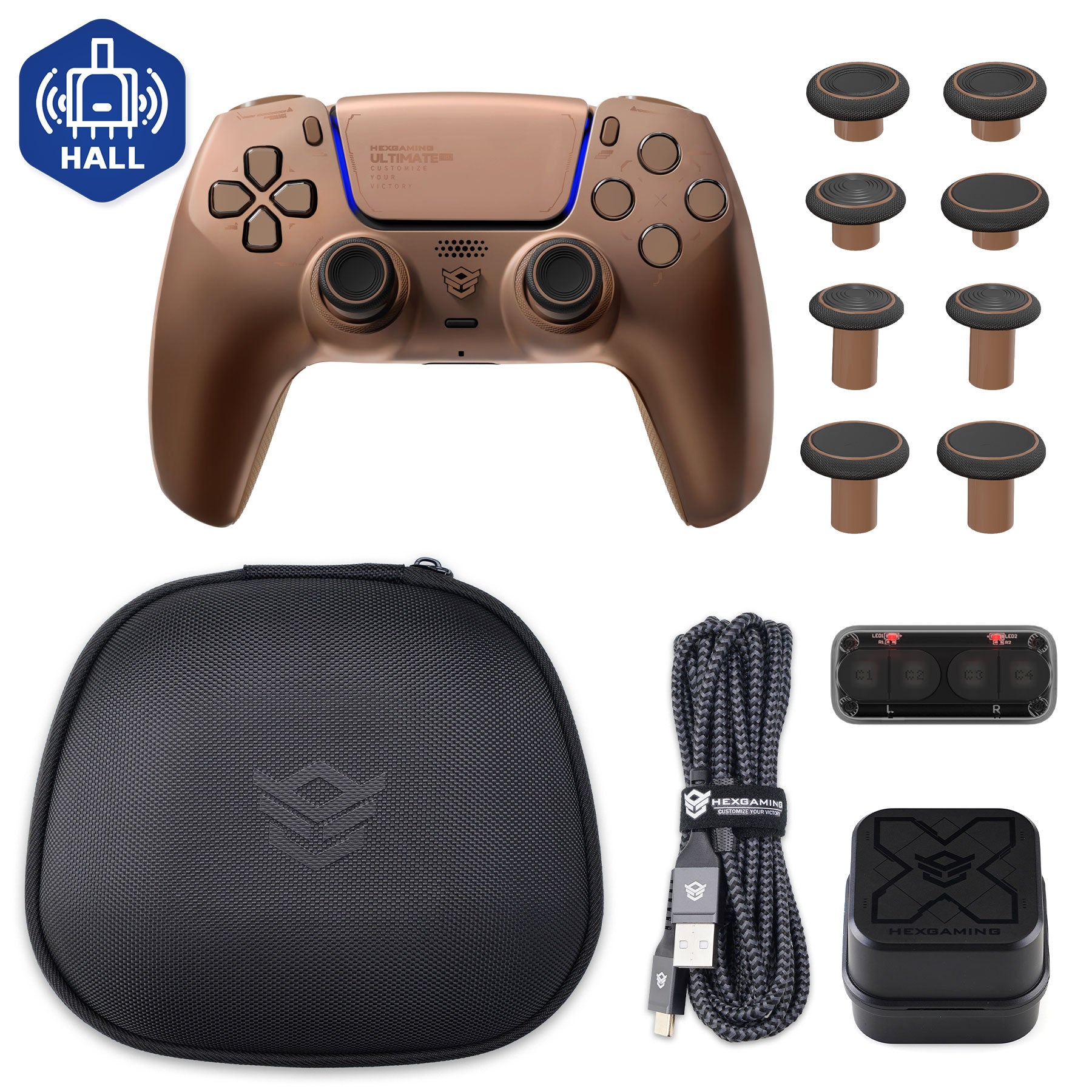 HEXGAMING ULTIMATE PRO Controller mit verstellbaren Triggern + Ladekabel + Tragetasche für PS5, PC, Mobile - 8 Styles