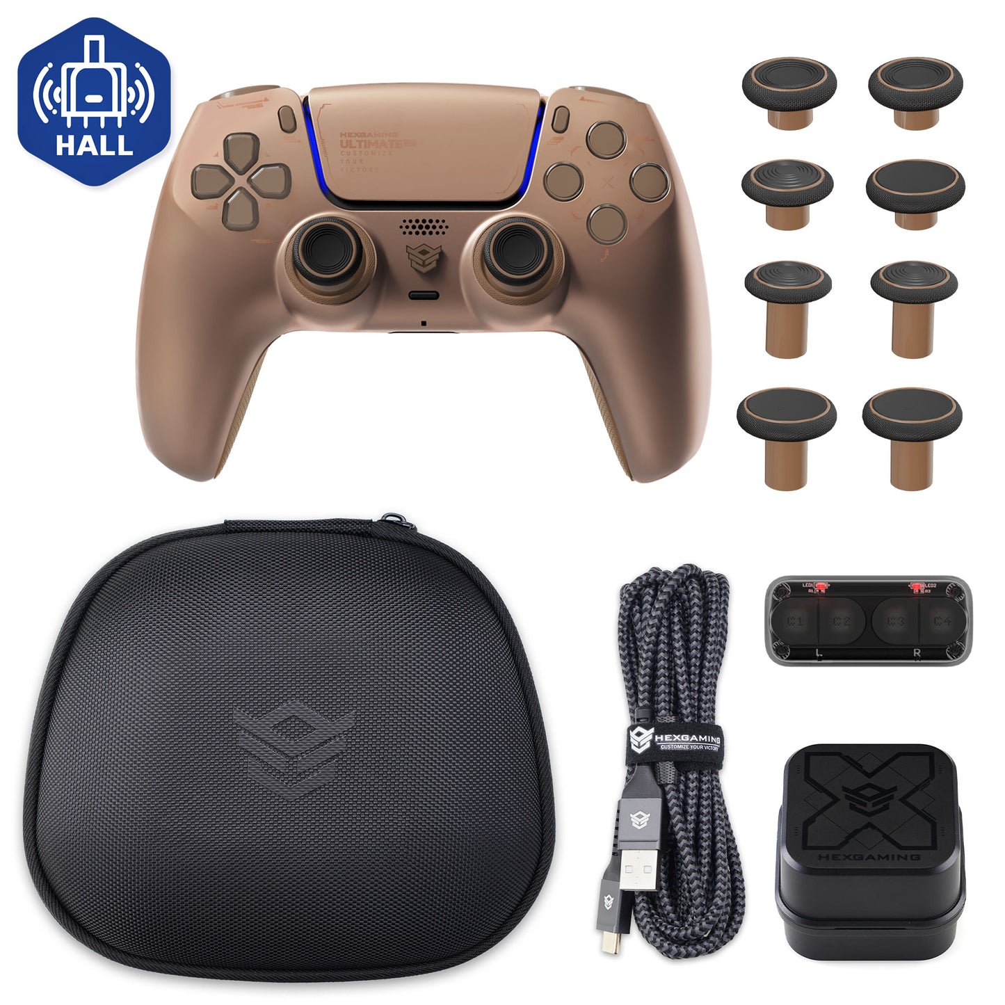 HEXGAMING ULTIMATE PRO Controller mit verstellbaren Triggern + Ladekabel + Tragetasche für PS5, PC, Mobile - 8 Styles