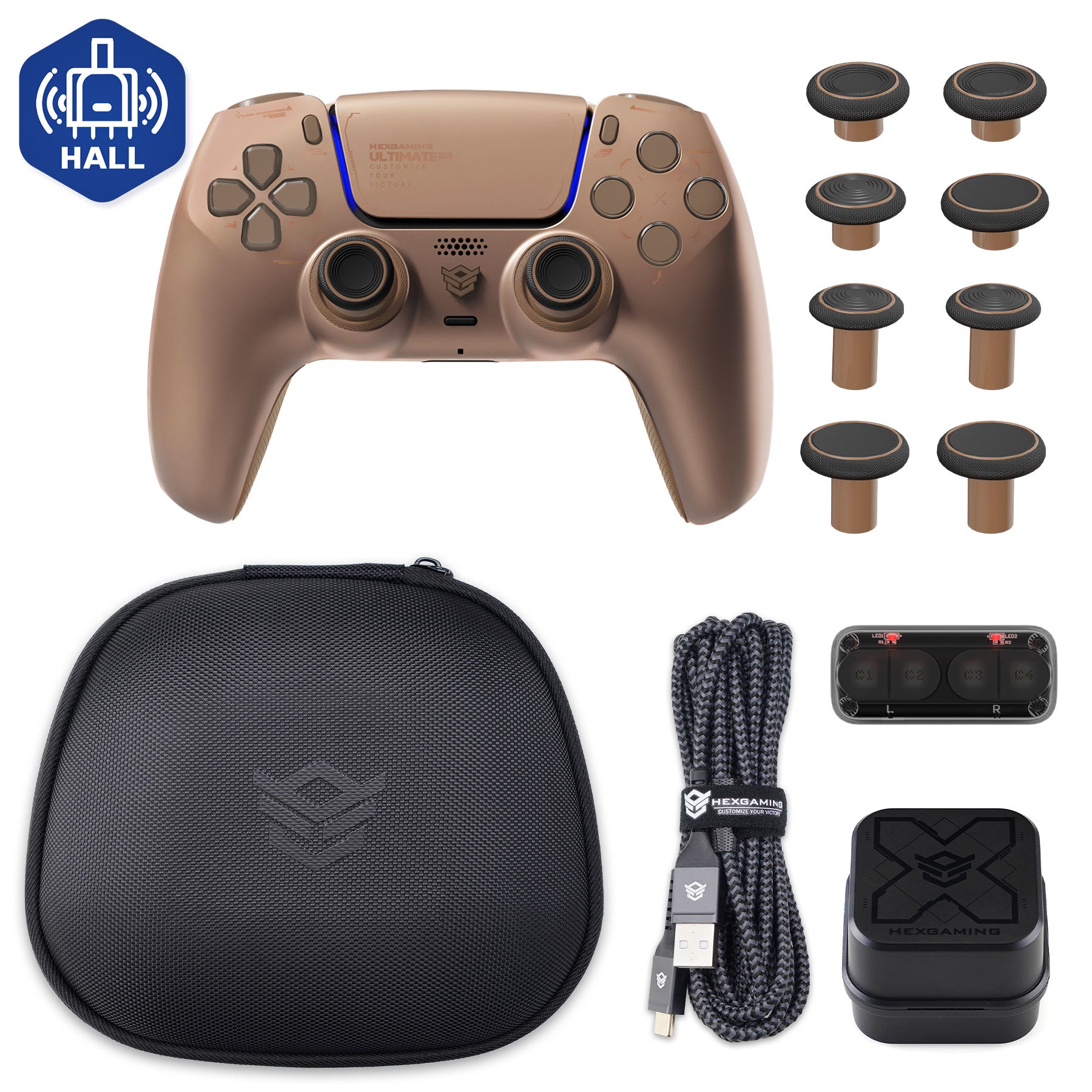 HEXGAMING ULTIMATE PRO Controller mit verstellbaren Triggern + Ladekabel + Tragetasche für PS5, PC, Mobile - 8 Styles
